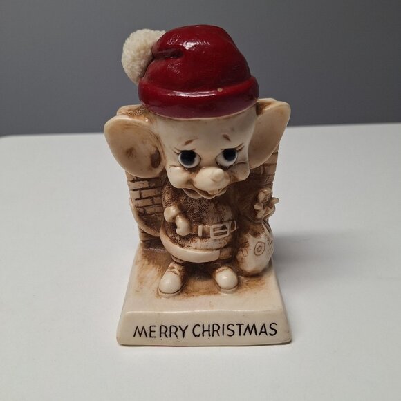 Russ Berrie & Co 1969 Merry Christmas Mouse Figurine Santa Hat Vintage - Picture 2 of 6